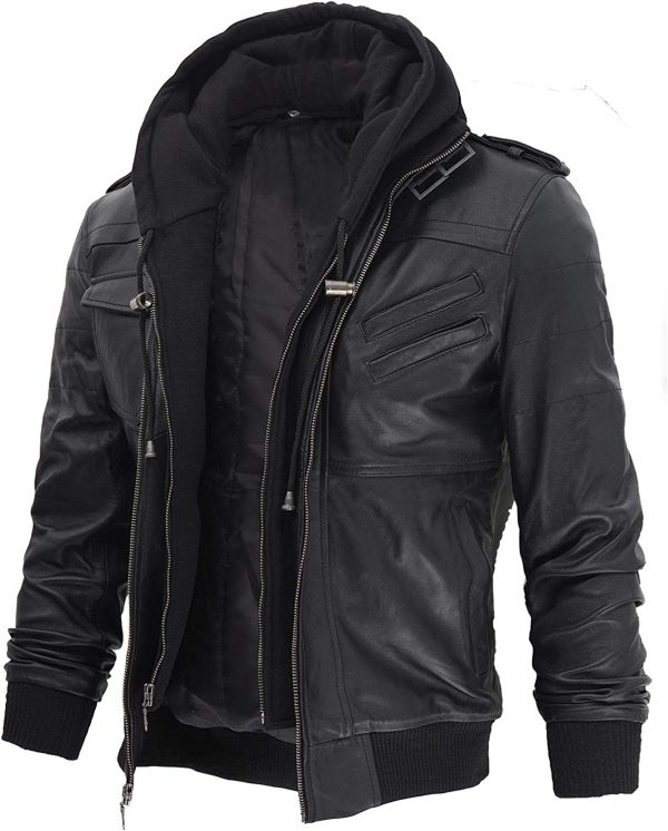 mens leather jacket with hood